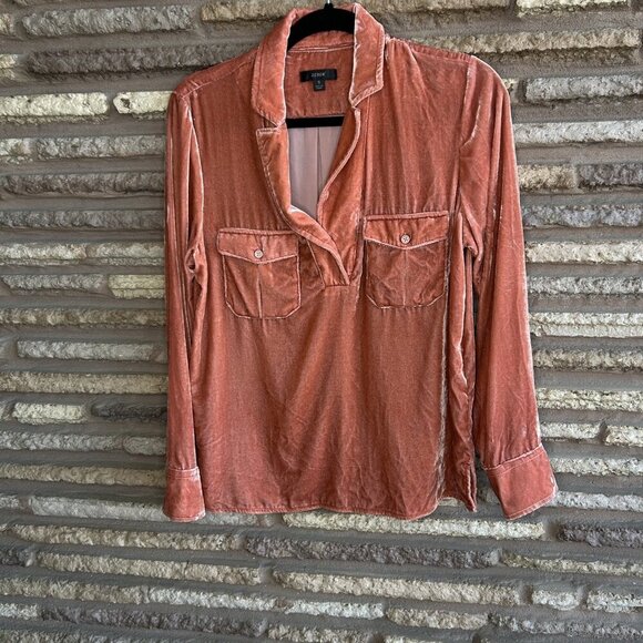 J. Crew Velvet Popover Patch Pockets Copper Pink Cozy Boho Shirt Size Small - Picture 5 of 8